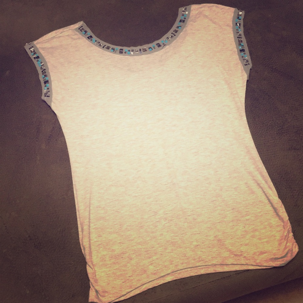 Light Grey Cotton Top with Bead Detail